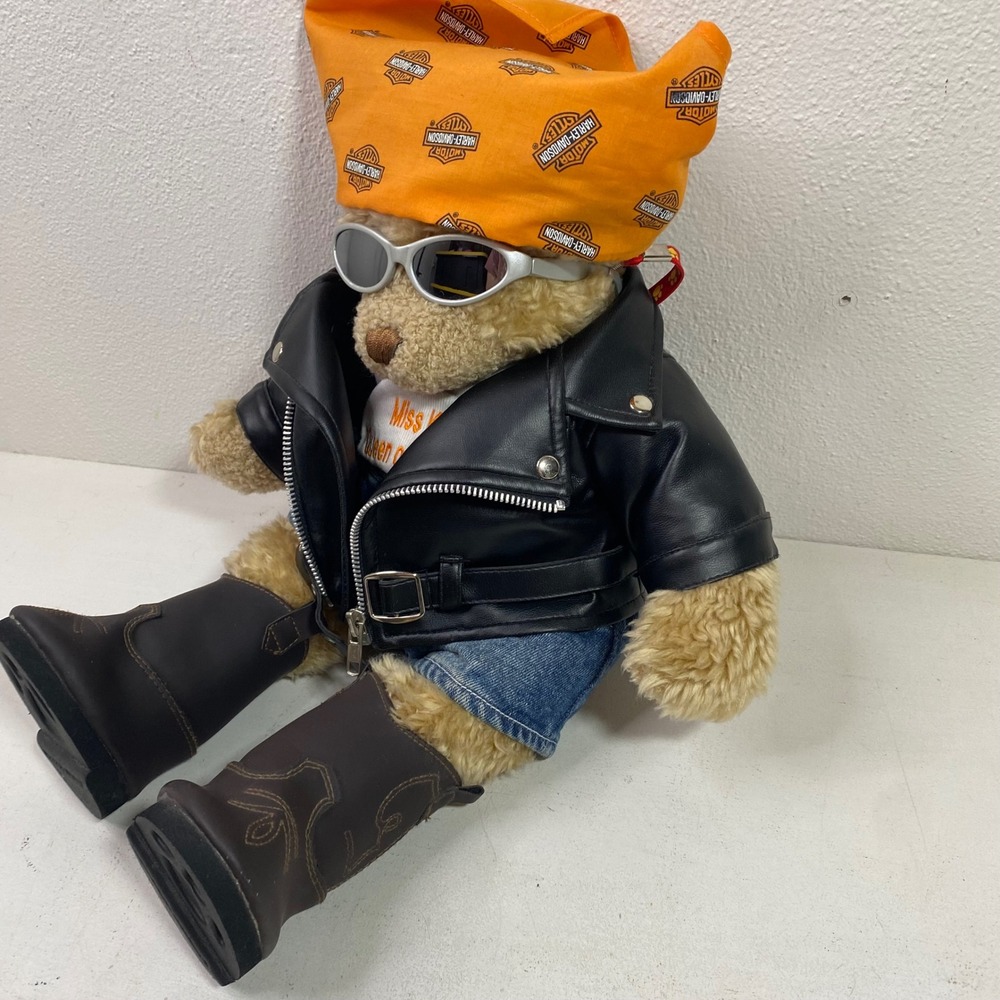 Build-A-Bear Harley Motorcycle Biker Chick Bear "Miss Kitty" Leather Jacket 18" - Picture 3 of 13